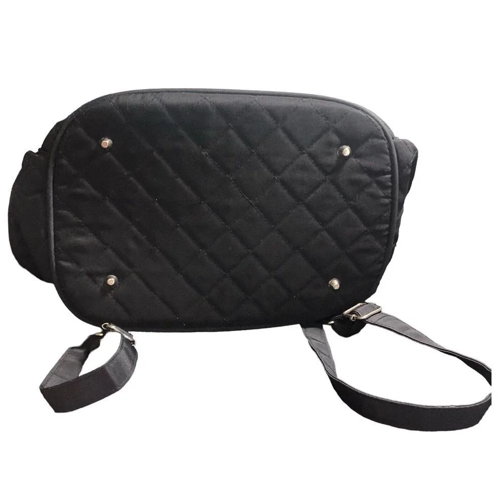Joy Susan Black Quilted Backpack Purse Drawstring Flap Lightweight Everyday Bag